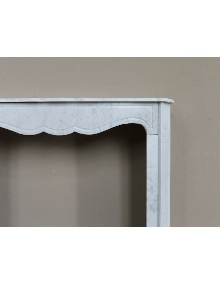 Genuine antique "Pompadour Plat" fireplace mantel in White Carrara marble offered at a low, discounted price.