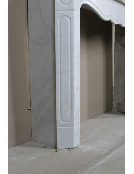 Genuine antique "Pompadour Plat" fireplace mantel in White Carrara marble offered at a low, discounted price.