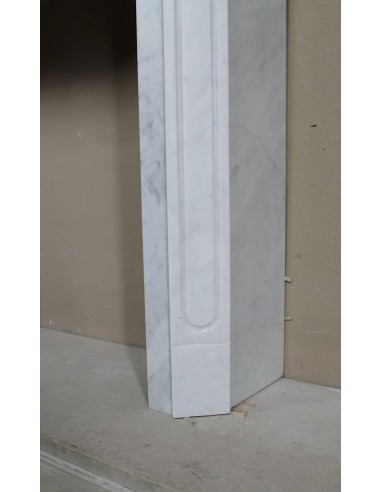Genuine antique "Pompadour Plat" fireplace mantel in White Carrara marble offered at a low, discounted price.