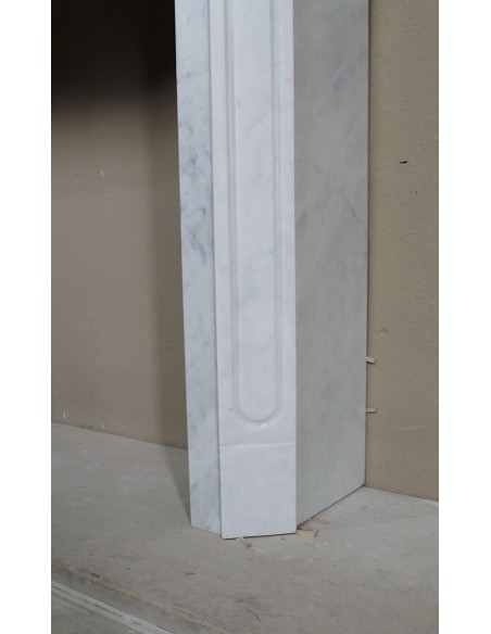 Genuine antique "Pompadour Plat" fireplace mantel in White Carrara marble offered at a low, discounted price.