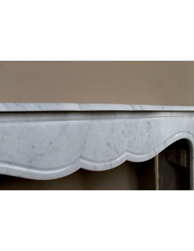 Genuine antique "Pompadour Plat" fireplace mantel in White Carrara marble offered at a low, discounted price.