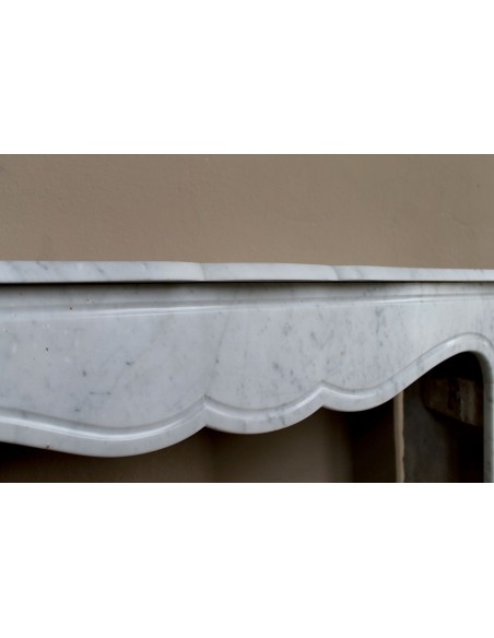Genuine antique "Pompadour Plat" fireplace mantel in White Carrara marble offered at a low, discounted price.