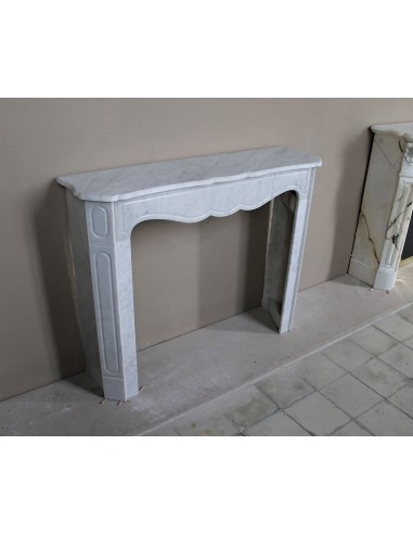 Genuine antique "Pompadour Plat" fireplace mantel in White Carrara marble offered at a low, discounted price.
