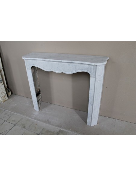 Genuine antique "Pompadour Plat" fireplace mantel in White Carrara marble offered at a low, discounted price.