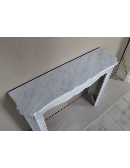Genuine antique "Pompadour Plat" fireplace mantel in White Carrara marble offered at a low, discounted price.
