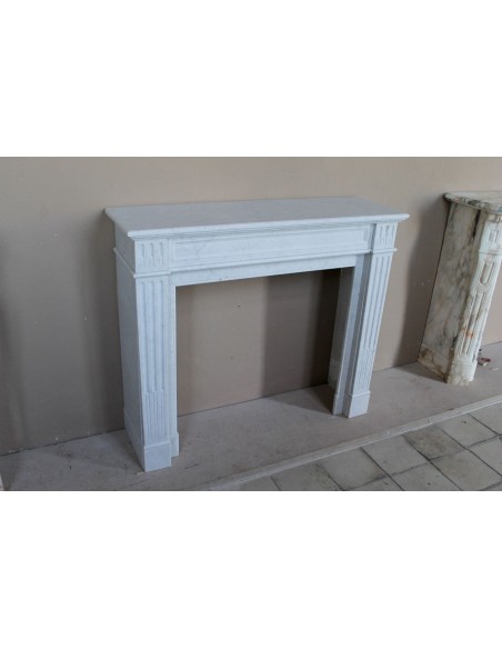 268 NEOCLASSICAL “CANNELURE” FIREPLACE MANTEL CARVED IN WHITE CARRARA MARBLE "PURE" QUALITY