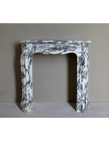 Louis XV “Pompadour” fireplace mantel in Breccia Medicea marble, featuring strong purple, green, gold and white veining.