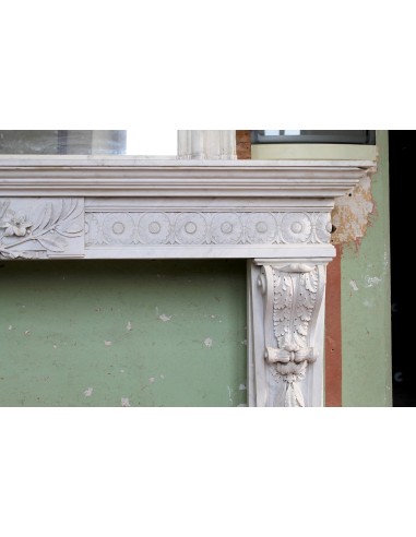 Exceptional large-scale Neoclassical fireplace mantel carved in white Carrara marble. This model can also be found at Versailles
