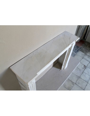 Antique Neoclassical fireplace mantel with olive branch decoration in Cremo Delicato marble, offered at a discounted price.