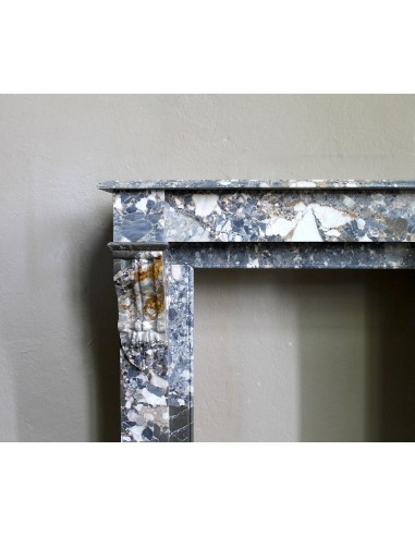 Antique “Palmettes” fireplace in a charmingly compact size, carved in Black marble with richly varied multicoloured veining.