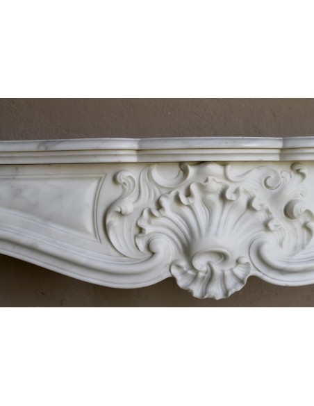 096 AG REFINED LOUIS XV “BOUCLES DE MER” FIREPLACE MANTEL IN PRISTINE CALACATTA STATUARIO MARBLE