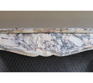 Antique Louis XV fireplace in Calacatta Gold marble with striking gold, violet and pink veining, with original cast-iron insert. 2