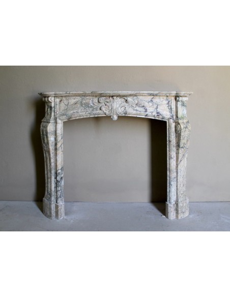 052 ANTIQUE TRANSITION "AMÉLIORÉ" FIREPLACE MANTEL IN VEINED CALACATTA GOLD MARBLE