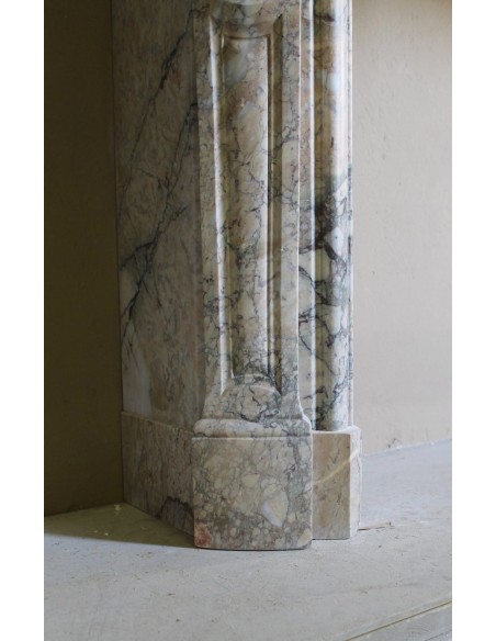 052 ANTIQUE TRANSITION "AMÉLIORÉ" FIREPLACE MANTEL IN VEINED CALACATTA GOLD MARBLE