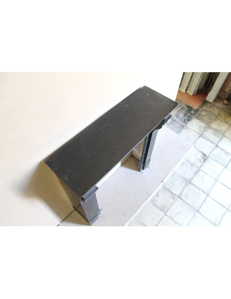 Antique Louis Philippe "Modillon" fireplace mantel in Black Marquina marble, for sale at a low discounted price.