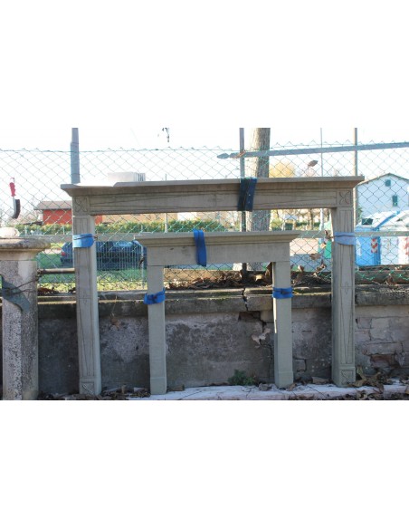 Big antique Italian fireplace mantel carved in sandstone offered at a discounted price