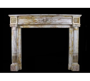 Giallo Siena marble antique fireplace surround. This marble fireplace mantel is large in size and of superlative quality