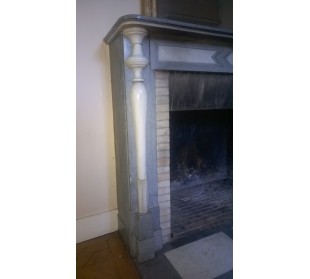 Antique fireplace mantel, Directoire style, carved in White Statuary Carrara and Bardiglio Blue marble. 2