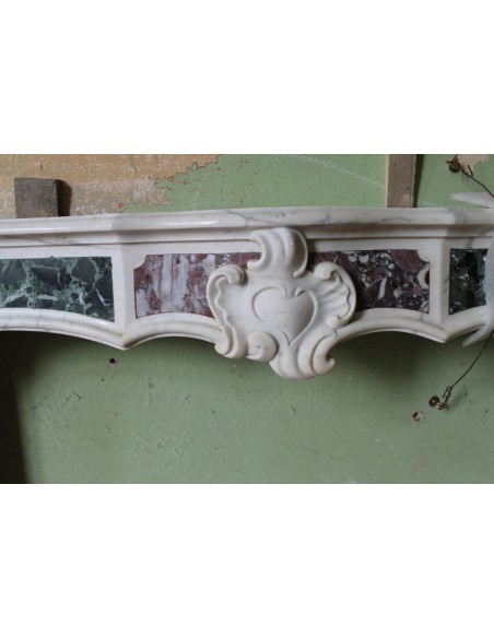 814 AG ANTIQUE FIREPLACE MANTEL CARVED OUT OF POLYCHROME MARBLE