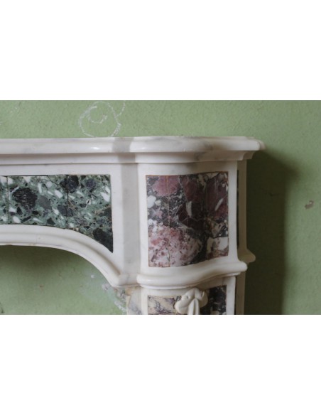 814 AG ANTIQUE FIREPLACE MANTEL CARVED OUT OF POLYCHROME MARBLE