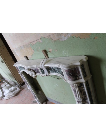 814 AG ANTIQUE FIREPLACE MANTEL CARVED OUT OF POLYCHROME MARBLE