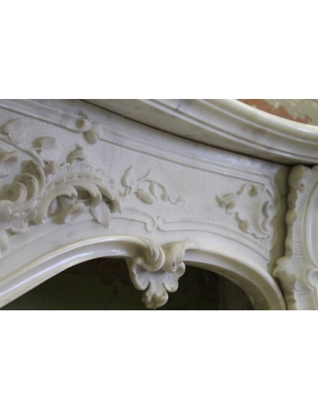 604 AG ANTIQUE EXCEPTIONAL FLORAL ITALIAN FIREPLACE MANTEL IN STATUARY MARBLE