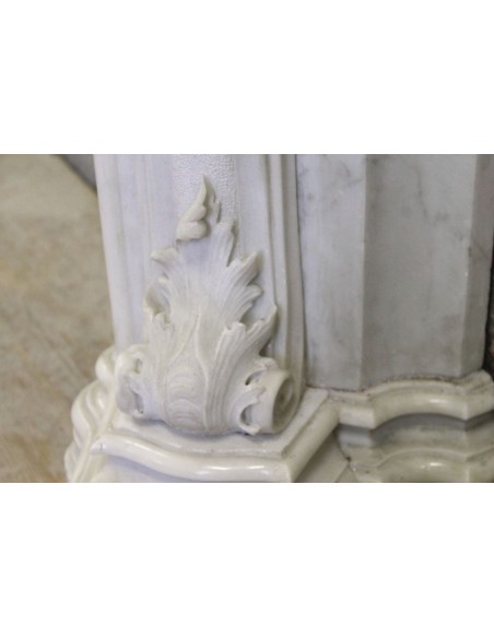 604 AG ANTIQUE EXCEPTIONAL FLORAL ITALIAN FIREPLACE MANTEL IN STATUARY MARBLE