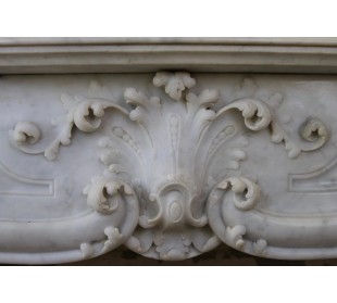 MONUMENTAL LOUIS XV WHITE MARBLE FIREPLACE MANTEL IN WHITE CARRARA MARBLE