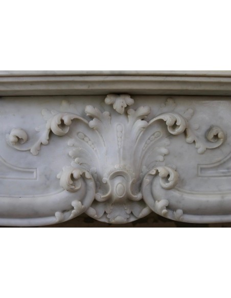 MONUMENTAL LOUIS XV WHITE MARBLE FIREPLACE MANTEL IN WHITE CARRARA MARBLE