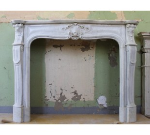 MONUMENTAL LOUIS XV WHITE MARBLE FIREPLACE MANTEL IN WHITE CARRARA MARBLE 2