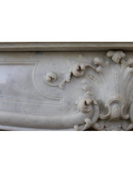 010 AG MONUMENTAL LOUIS XV "BOUCLES DE MER" FIREPLACE MANTEL IN WHITE CARRARA MARBLE