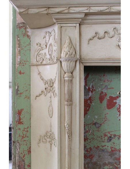 1003 AG IMPORTANT FIREPLACE MANTEL IN PINE ESSENCE AND ARTISTIC “STUCCO” SIGNED IRVING AND CASSON