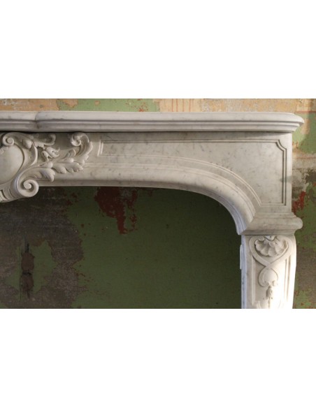 008 AG ANTIQUE LOUIS XIV "MUSTACHES" FIREPLACE SURROUND IN WHITE CARRARA MARBLE