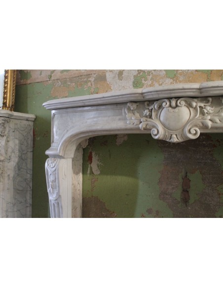 008 AG ANTIQUE LOUIS XIV "MUSTACHES" FIREPLACE SURROUND IN WHITE CARRARA MARBLE