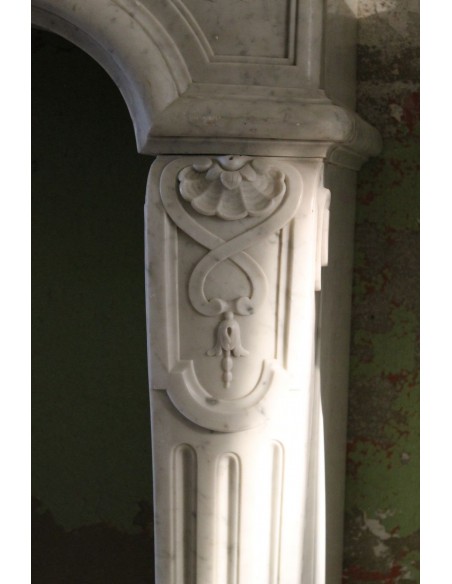 008 AG ANTIQUE LOUIS XIV "MUSTACHES" FIREPLACE SURROUND IN WHITE CARRARA MARBLE