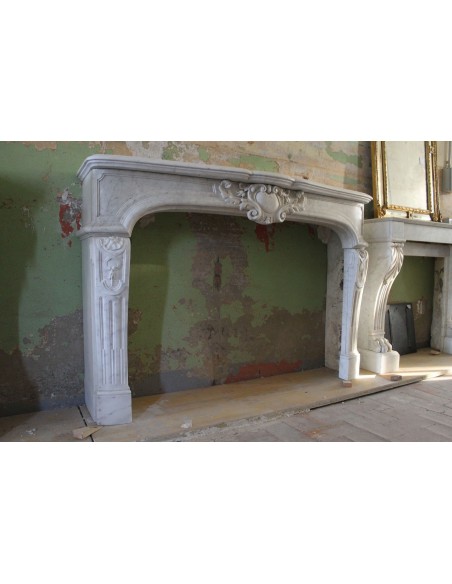 008 AG ANTIQUE LOUIS XIV "MUSTACHES" FIREPLACE SURROUND IN WHITE CARRARA MARBLE