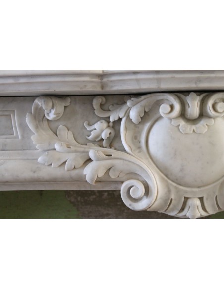 008 AG ANTIQUE LOUIS XIV "MUSTACHES" FIREPLACE SURROUND IN WHITE CARRARA MARBLE