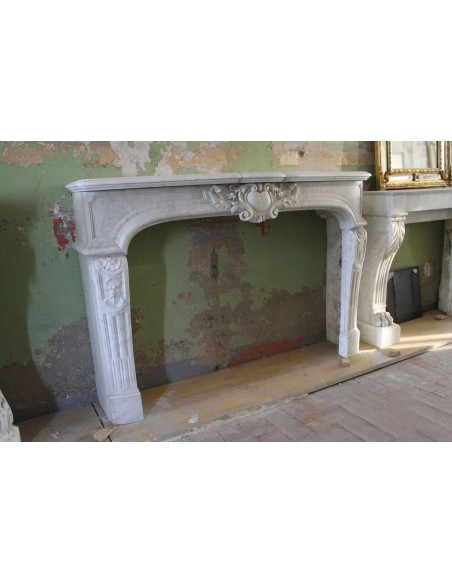 008 AG ANTIQUE LOUIS XIV "MUSTACHES" FIREPLACE SURROUND IN WHITE CARRARA MARBLE