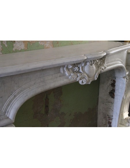 008 AG ANTIQUE LOUIS XIV "MUSTACHES" FIREPLACE SURROUND IN WHITE CARRARA MARBLE