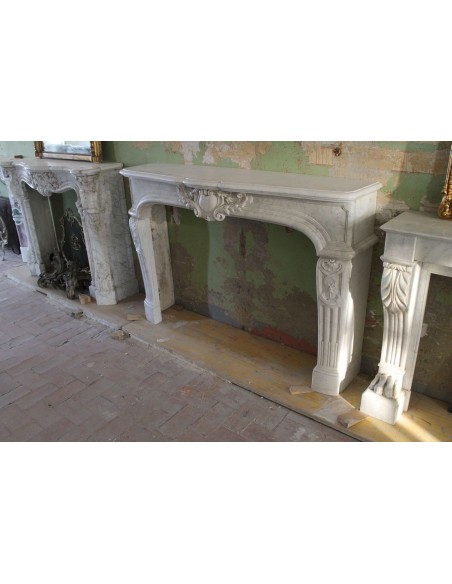 008 AG ANTIQUE LOUIS XIV "MUSTACHES" FIREPLACE SURROUND IN WHITE CARRARA MARBLE