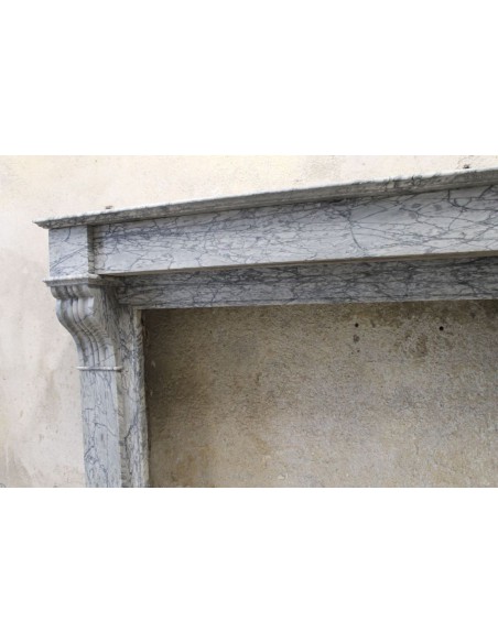 406 ANTIQUE LOUIS PHILIPPE "MODILLON" FIREPLACE CARVED IN GRAY FLORAL MARBLE