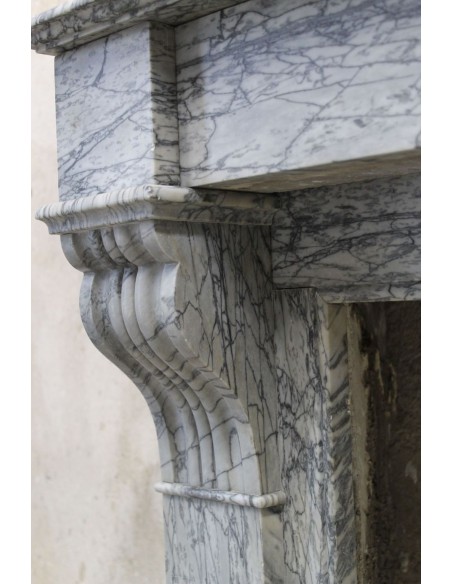 406 ANTIQUE LOUIS PHILIPPE "MODILLON" FIREPLACE CARVED IN GRAY FLORAL MARBLE