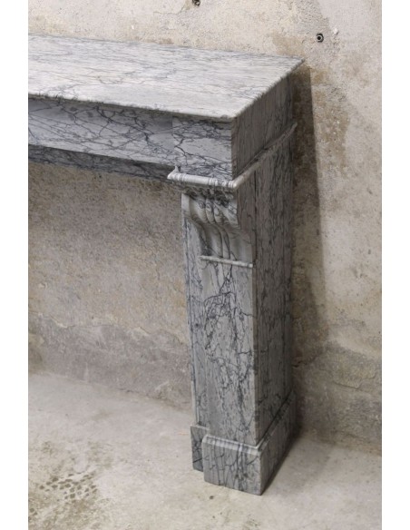 406 ANTIQUE LOUIS PHILIPPE "MODILLON" FIREPLACE CARVED IN GRAY FLORAL MARBLE