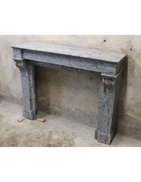 406 ANTIQUE LOUIS PHILIPPE "MODILLON" FIREPLACE CARVED IN GRAY FLORAL MARBLE