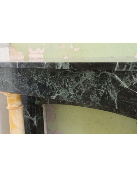 545 ANTIQUE EMPIRE/DIRECTOIRE-STYLE FIREPLACE MANTEL CARVED IN GREEN "VERT DE MER" AND YELLOW "SIENA" MARBLES