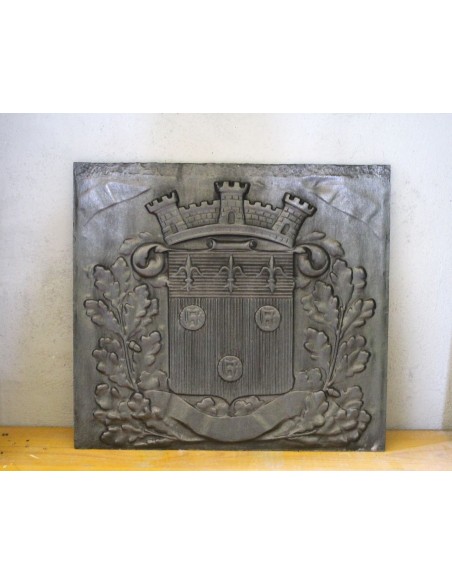 113 PICCOLA E GRAZIOSA (ANCHE UN POCO LEGHISTA) PIASTRA DA CAMINO CON STEMMA