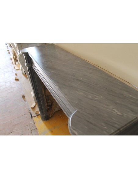 210 NEOCLASSICAL LOUIS XVI FIREPLACE WITH FLUTED COLUMNS IN GREY BARDIGLIO MARBLE