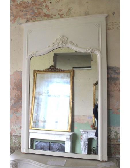 018M CAMINIERA LUIGI XV A PANNELLO CON DECORAZIONI FLOREALI E SPECCHIO D'ORIGINE