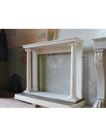 500 ANTIQUE ELEGANT EMPIRE STYLE FIREPLACE IN WHITE STATUARY MARBLE