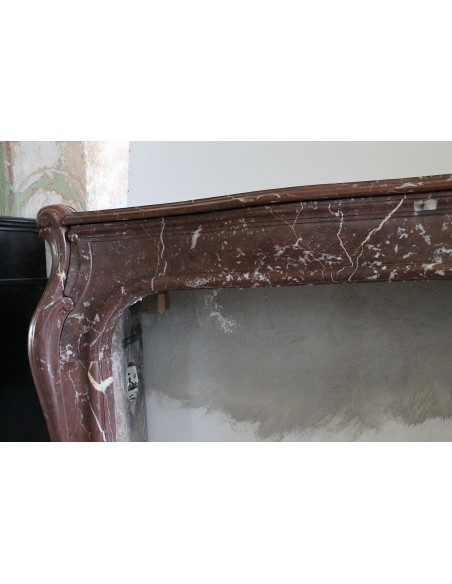 600 AG ORIGINAL ART NOUVEAU FIREPLACE MANTEL IN ROUGE ROYAL VERSAILLES MARBLE DESIGNED BY ARCHITECT MAJORELLE